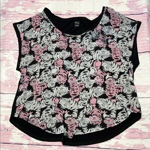 Disney Women's Black and Pink Cheshire Cat Top